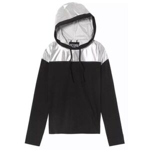 VICTORIAS SECRET SPORT ANORAK METALLIC BLACK JACKET HOODIE LIGHTWEIGHT Medium